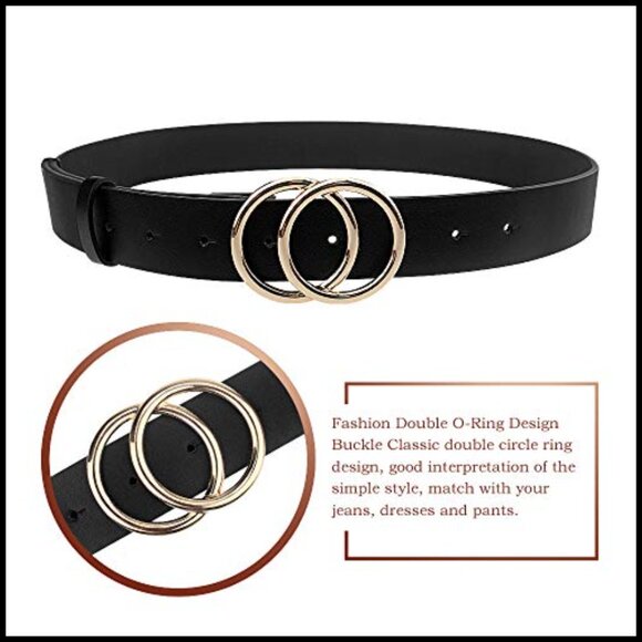 PU Leather Belt Double O Ring Soft Faux Leather Waist Belt main image 5